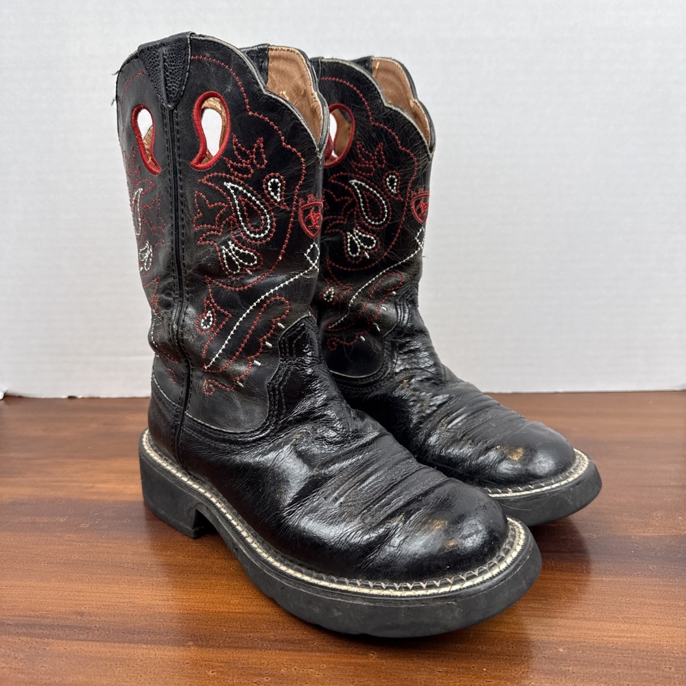 Women's Black Leather Ariat Fatbaby II Boots Size 6B